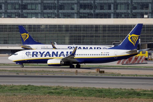 Two Boeing 737-8AS passenger aircrafts of Ryanair airline, taxi on a runway at Malaga-Costa del Sol airport, in Malaga, Spain, May 3, 2024.