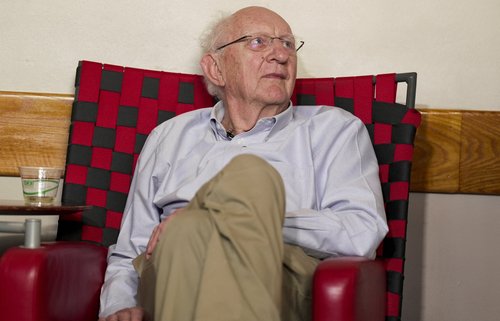 John Clarke, winner of the Nobel Prize in Physics, sits and listens to a speech during a reception in his honor at the University of California, Berkeley in Berkeley, California, U.S. October 7, 2025. REUTERS/Nathan Frandino