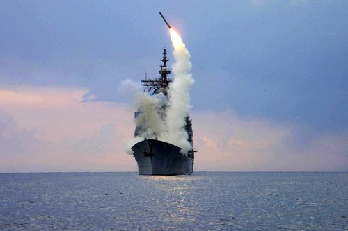 FILE PHOTO: A Tomahawk Land Attack Missile (TLAM) is launched from the guided missile cruiser USS Cape St. George, arch 23, 2003.