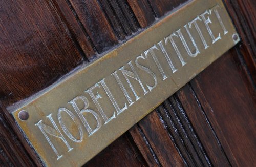 A view the sign outside the Norwegian Nobel Institute, where the laureate of the Nobel Peace Prize is announced on Friday, in Oslo, Norway, October 9, 2025. REUTERS/Tom Little