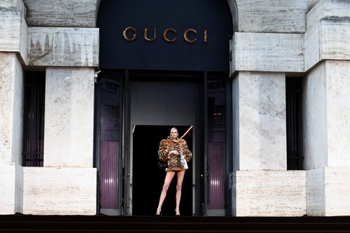 Alex Consani arrives for Gucci's exclusive screening of 'The Tiger', a short film directed by Spike Jonze and Halina Reijn during Milan Fashion Week, in Milan,