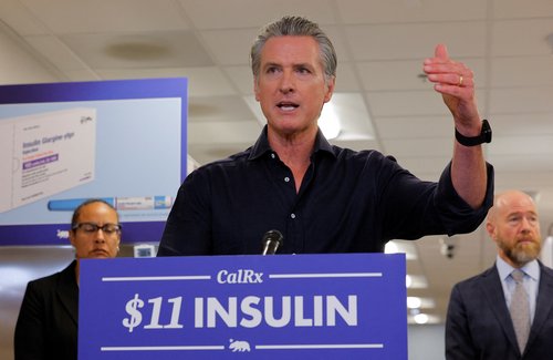 California Governor Gavin Newsom speaks as he announces CalRx