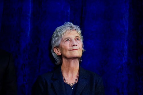 President-elect Catherine Connolly looks on as she stands on a stage at Dublin Castle, on the day of the announcement of the results of the Irish presidential election in Dublin, Ireland,