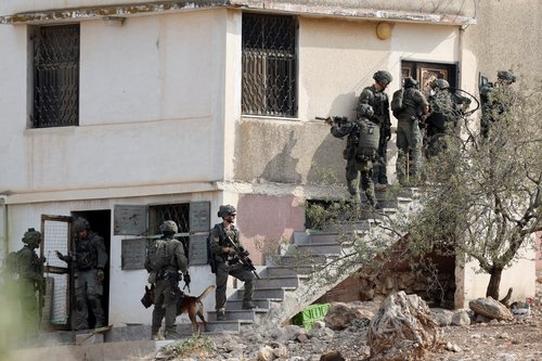 Soldiers operate during an Israeli raid in Tammun near Tubas in the Israeli-occupied West Bank, November 4, 2025.