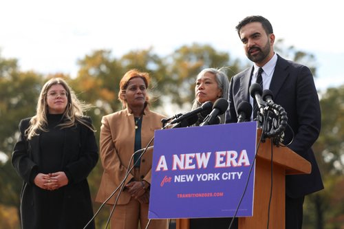 New York City mayor-elect Zohran Mamdani holds a press conference at the Unisphere in the Queens borough of New York City, U.S., November 5, 2025.
