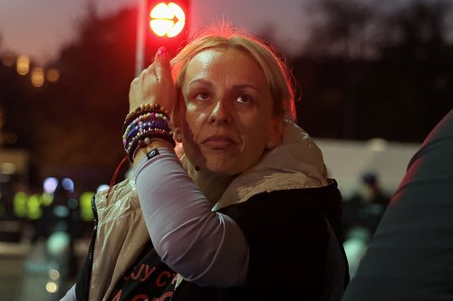 Dijana Hrka, mother of one of the victims of the fatal November 2024 railway station canopy collapse, continues her hunger strike near the tents where student protesters are staying with her, in Belgrade, Serbia, November 5, 2025. REUTERS/Zorana Jevtic