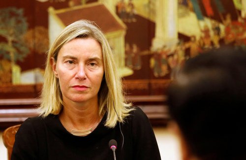 European Union VIce Presiden and High Representative for Foreign Affairs and Security Policy Federica Mogherini (L)