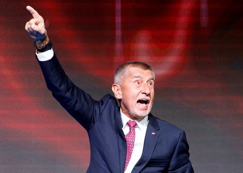 Leader of ANO party Andrej Babis celebrates after the preliminary results of the parliamentary election, in Prague, Czech Republic, October 4, 2025.REUTERS/David W Cerny/File Photo
