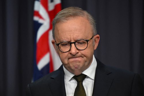 Australian Prime Minister Anthony Albanese reacts as he speaks to the media during a press conference following a shooting at Bondi Beach, at Parliament House in Canberra, Australia, December 14, 2025.