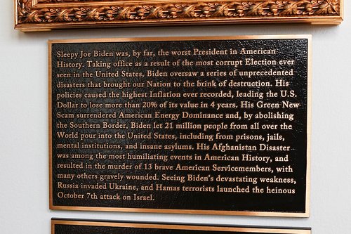 A plaque dedicated to former U.S. President Joe Biden at the "Presidential Walk of Fame" at the White House, in Washington, D.C., U.S., December 17, 2025. REUTERS/Aaron Schwartz