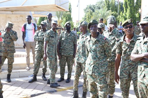 FILE PHOTO: Military-aligned demonstrators gathered in front of the Presidential palace in Khartoum