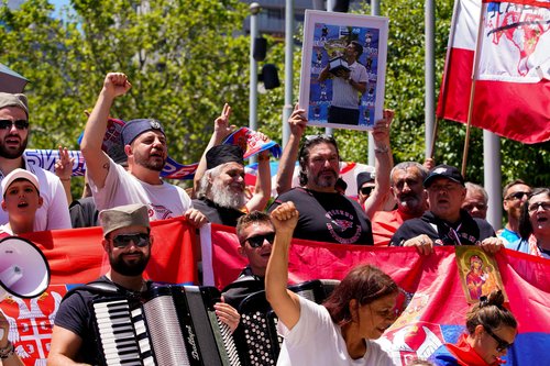 đoković, Supporters of Serbian tennis player Novak Djokovic rally outside the Federal Court of Australia
