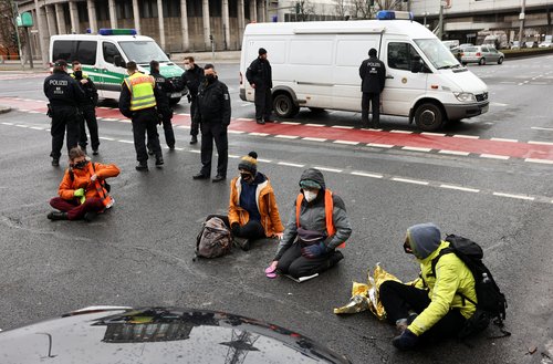 "Letzte Generation" activists protest against food waste and call for an agricultural change, in Berlin