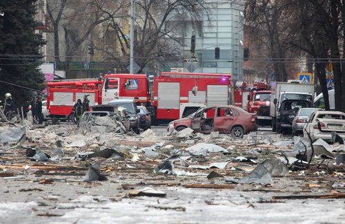 A view shows the damaged regional administration building in Kharkiv