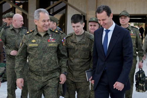 Russian Defence Minister Sergei Shoigu meets with Syrian President Bashar al-Assad in Damascus