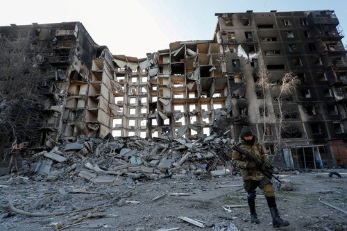 FILE PHOTO: A view shows the besieged city of Mariupol