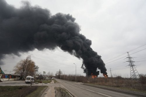 A view shows a fuel depot on fire in Belgorod