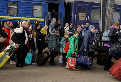 People fleeing Russia's invasion of Ukraine, in Lviv