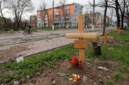 A view shows graves of civilians in Mariupol
