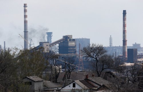 A view shows a plant of Azovstal Iron and Steel Works in Mariupol