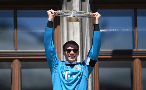 Bayern Munich celebrate winning the Bundesliga