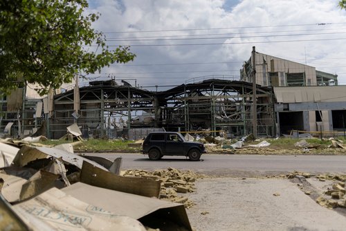 A destroyed factory is seen after a bomb strike in Bakhmut