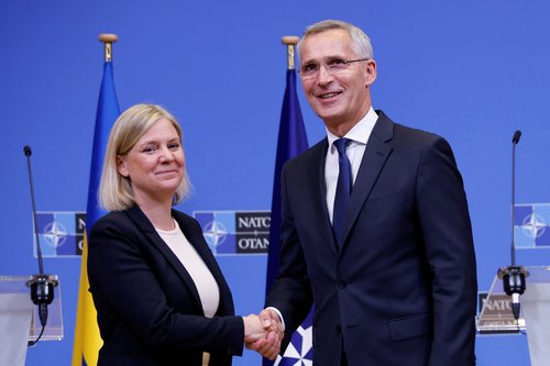 NATO Secretary General Stoltenberg and Swedish PM Andersson hold news conference in Brussels