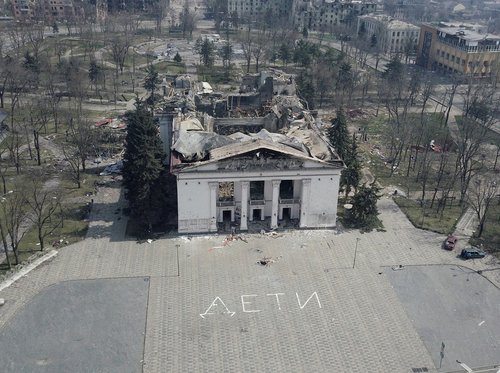 FILE PHOTO: A view shows the building of a destroyed theatre in Mariupol