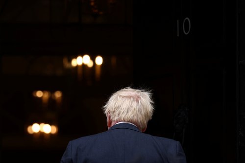 British PM Johnson speaks at Downing Street
