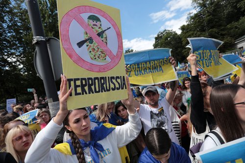 Anti-Russian demonstration outside Russian embassy in Warsaw