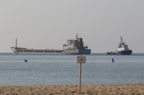 The cargo ship Polarnet leaves the sea port in Chornomorsk