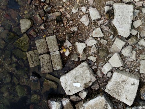Several of the 'hunger stones' are revealed by the low level of water in Worms