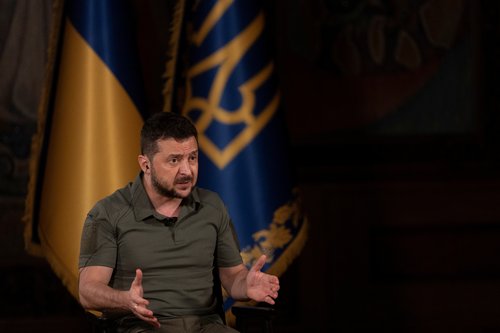 Ukraine's President Zelenskiy speaks during an interview in Kyiv