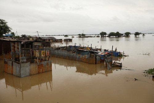 Houses are seen submerged in flood waters in Lokoja