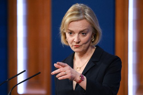 British Prime Minister Liz Truss attends a news conference in London
