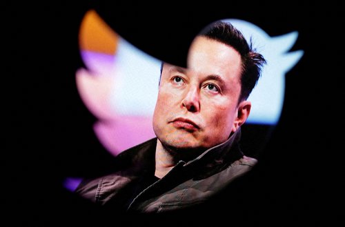 FILE PHOTO: FILE PHOTO: Illustration shows Elon Musk's photo and Twitter logo