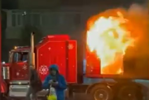 Coca Cola truck on fire