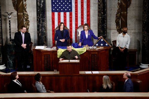 Ukraine's President Volodymyr Zelenskiy addresses a joint meeting of U.S. Congress at the U.S. Capitol in Washington
