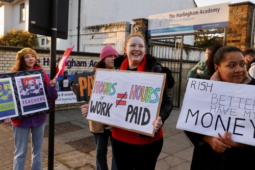Teachers strike at The Hurlingham Academy in London