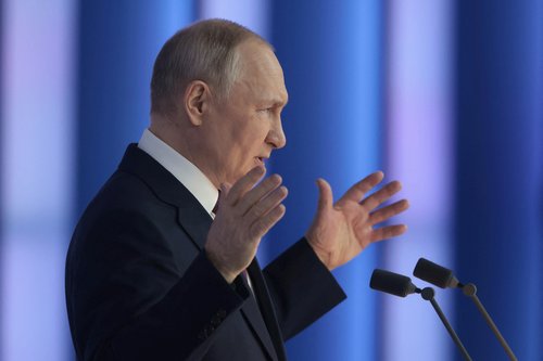 Russian President Putin delivers his annual address to the Federal Assembly in Moscow