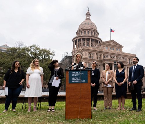 Amanda Zurawski, one of five plaintiffs in Zurawski v. State of Texas, speaks in front of the Texas State Capito