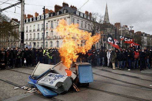 Ninth day of national strike and protest in France against the pension reform