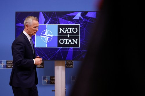 NATO Secretary-General Stoltenberg holds a news conference before NATO foreign ministers' meeting in Brussels