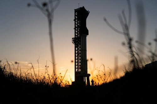 SpaceX Starship is seen on its launchpad near Brownsville