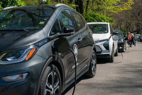 Electric New York City Parks Department vehicles are seen charging in Central Park