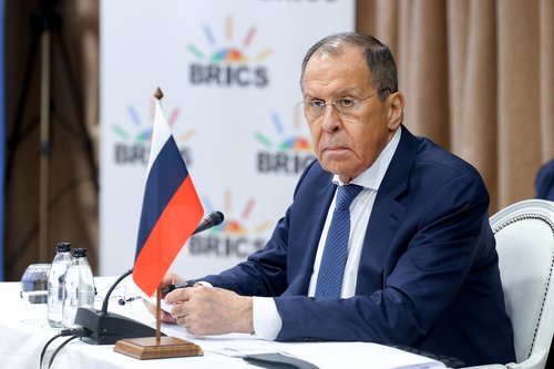 Russia's Foreign Minister Sergei Lavrov attends a meeting of foreign ministers from the BRICS countries, in Cape Town