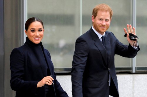 FILE PHOTO: Britain's Prince Harry and Meghan, Duke and Duchess of Sussex, visit One World Trade Center in Manhattan, New York City