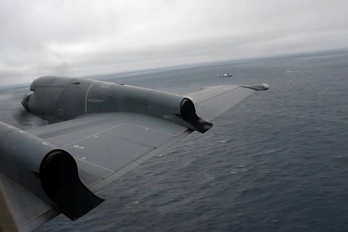 Royal Canadian Air Force CP-140 Aurora maritime surveillance aircraft searches for the missing OceanGate submersible