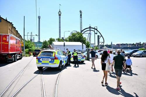 Police at the scene after roller coaster accident at amusement park in Stockholm