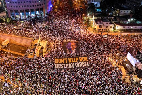 FILE PHOTO: Demonstration against Israeli PM Netanyahu and judicial overhaul in Tel Aviv
